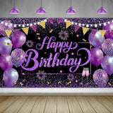 Purple Happy Birthday Banner Large Backdrop Party Decorations 72x44in