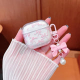 Compatible With Airpods 4 Clear Case,Cute Ribbon Bow Pretty Aesthetic Design With Bow Pearl Keychain,Soft Tpu Protective Shockproof Case For Women Girl For Airpod 4-Pink