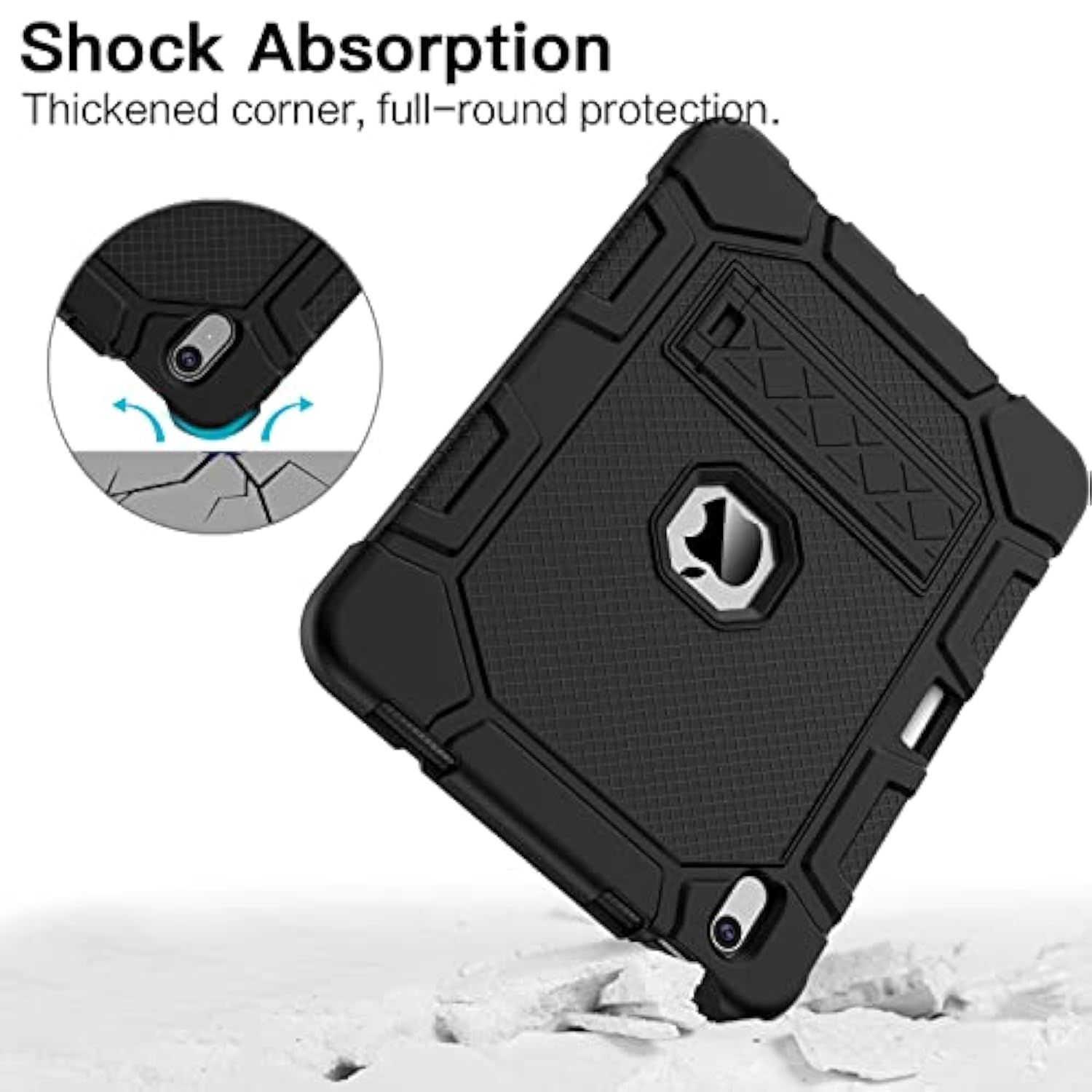 Case For (A16) 11Th Generation 11 Inch 2025 / 10Th Generation 10.9 Inch 2022, [Built-In Pencil Holder] Heavy Duty Shockproof Rugged Protective Case, Black