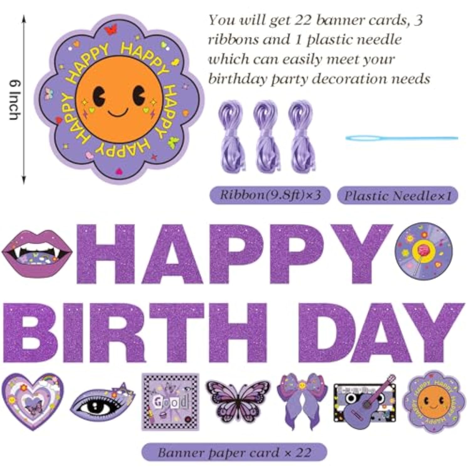 3 Pcs Pop Singer Birthday Party Banner Purple Butterfly Party Decorations For Concert Party Decorations Music Fans Party Supplies