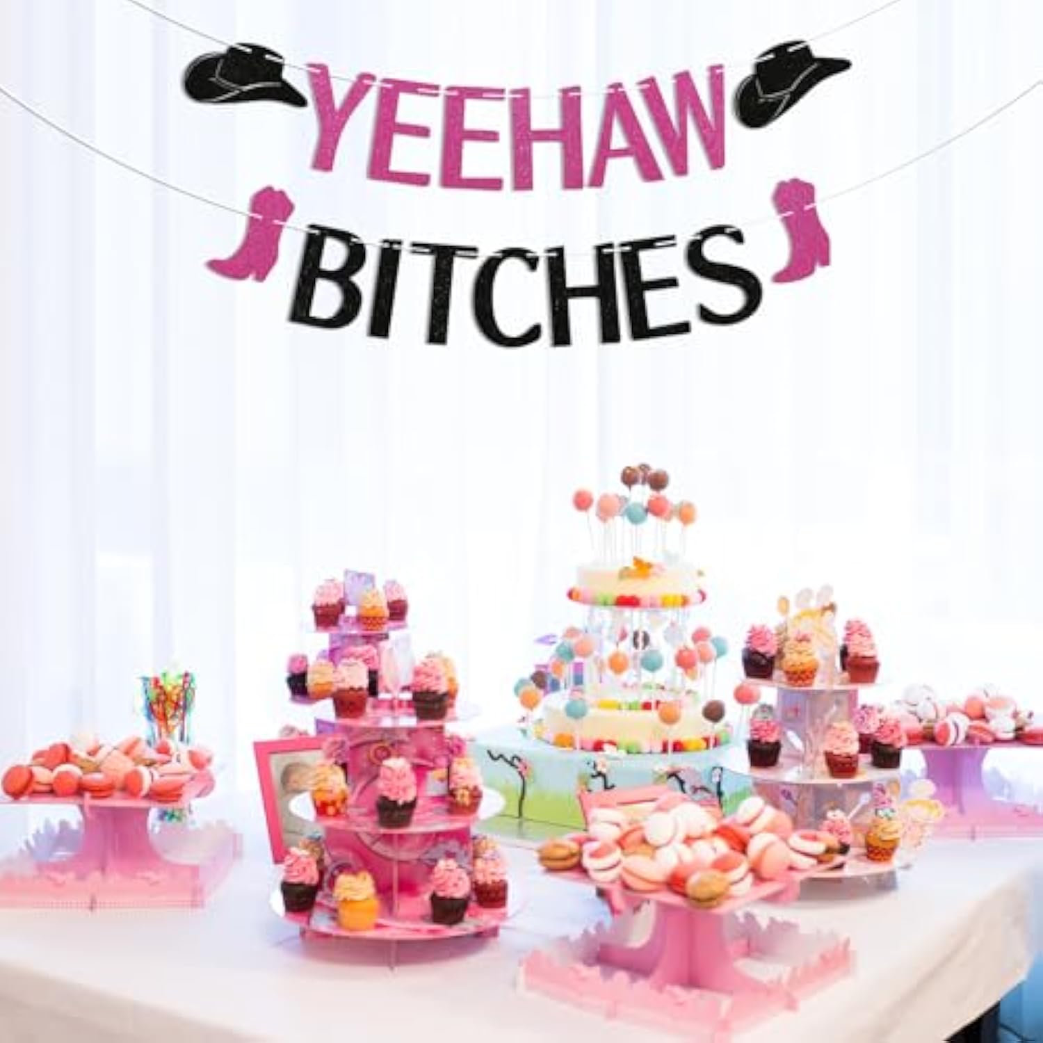 Yeehaw B*Tches Banner, Black Hot Pink Glitter Bachelorette Party Decorations, Yeehaw Banner, Western Cowgirl Bachelorette Banner, Nashville Bachelorette Party Decoration Supply