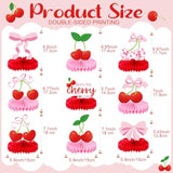 9 Pcs Birthday Party Decoration Pink Bow Honeycomb Centerpieces 3D Table Decor For Baby Shower Party Supplies (Cherry)
