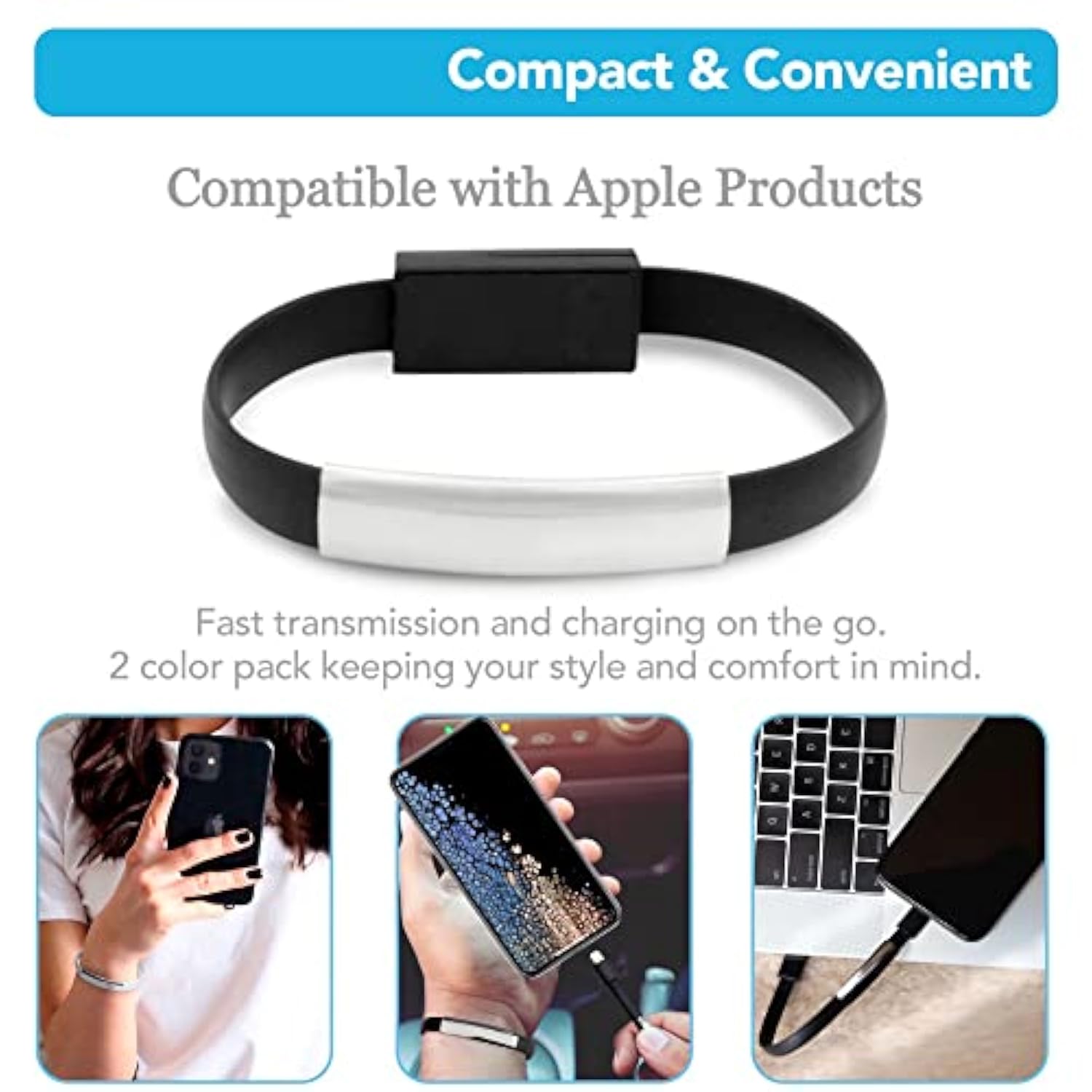 Bracelet Charger For Iphone And Ipad, Short Usb Fast Charging Data Cable, 8.66 Inch Flat Outdoor Phone Usb Charging Cord, For Iphone 14/13/12/11/Pro/Max/Xs/X, Ipad, Airpods, Macbook (Pack Of 2)