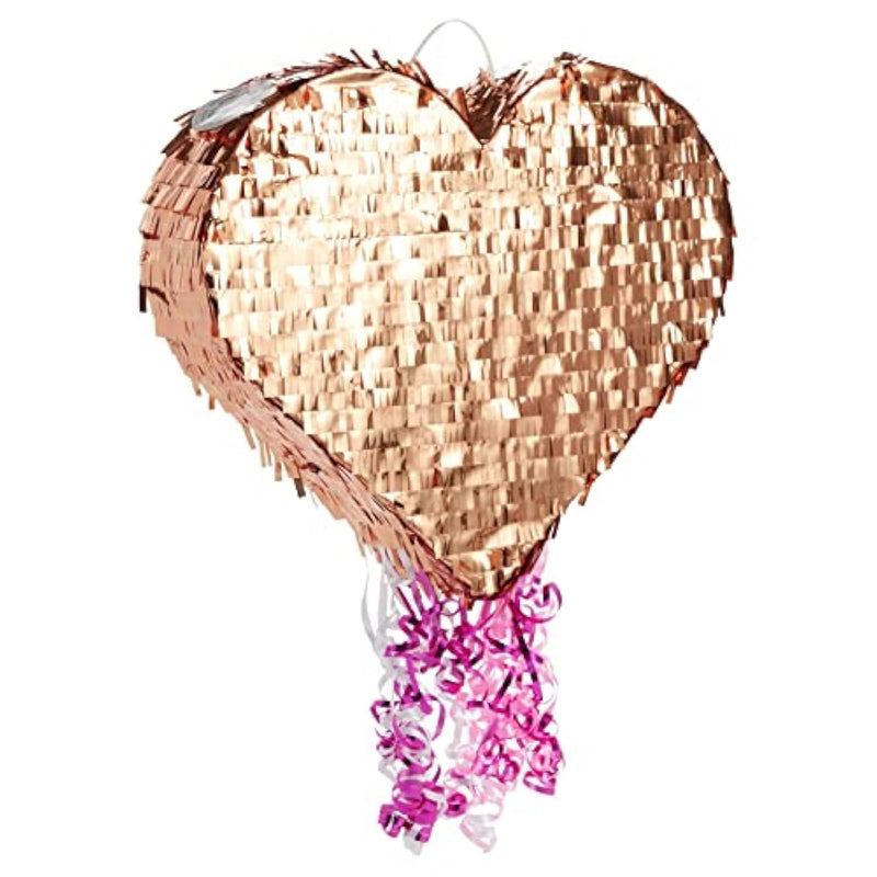 Rose Gold Foil Pull String Heart Pinata, Ideal For Birthday Party Decorations & Supplies, Quinceanera, Valentine'S Day (15.7 X 13 X 3 In, Small) - Pull String Pinata
