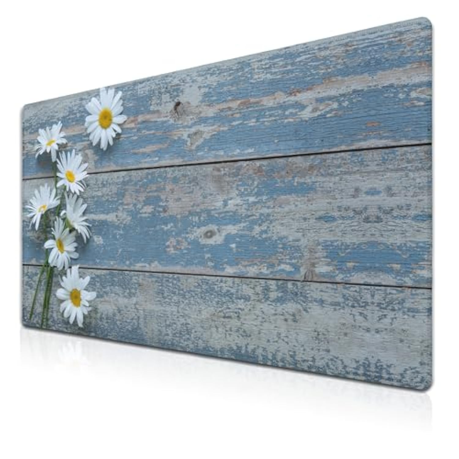 Computer Desk Mat Mouse Pad, Big Non-Slip Rubber Base Mousepad For Pc, Work, Game, Office, Home - 35.4 X 15.7 Inch - Daisy Flowers On Old Wooden