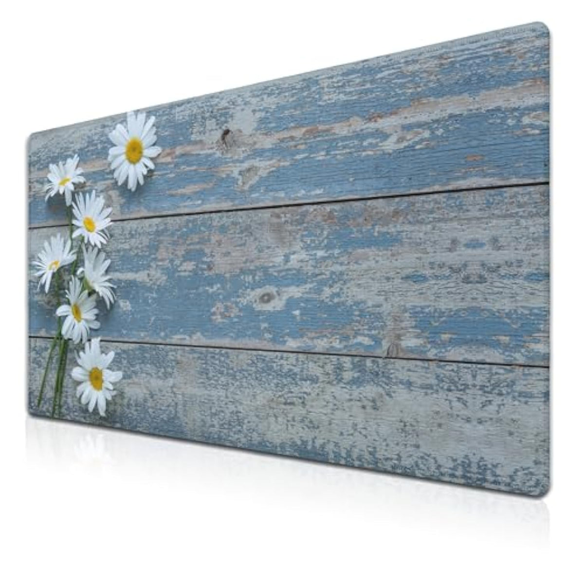 Computer Desk Mat Mouse Pad, Big Non-Slip Rubber Base Mousepad For Pc, Work, Game, Office, Home - 35.4 X 15.7 Inch - Daisy Flowers On Old Wooden