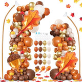 2 Set Fall Balloon Arch Kit Adjustable Column Stand with Pinecone Maple Leaf for Party