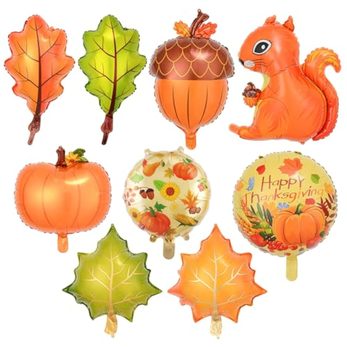 24pcs Fall Balloons Maple Leaf Pumpkin Acorn Squirrel Thanksgiving Foil Party Decor