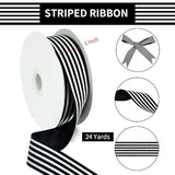 Black White Striped Ribbon 1 Inch Wide Fabric Grosgrain Ribbons 25 Yar