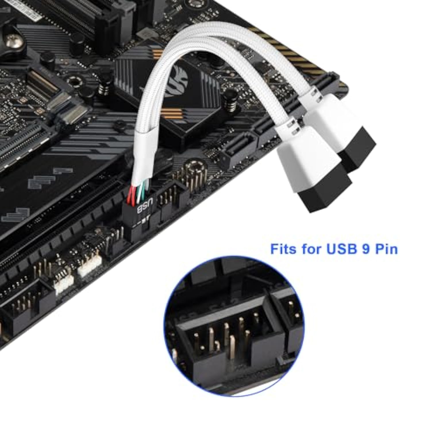2 Pack Motherboard Usb 2.0 To Dual 9 Pin Extension, Usb Header Splitter For Internal Motherboard (Braided White)