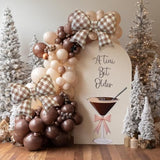 Brown Plaid Bow Foil Balloons Checkered Gingham Coffee Themed Bridal Baby Shower Party Decor
