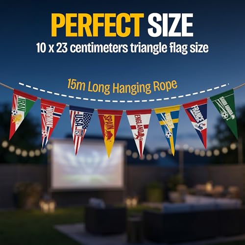 48 Country Flag Triangle Pennants 15m Banner for Events & Classrooms