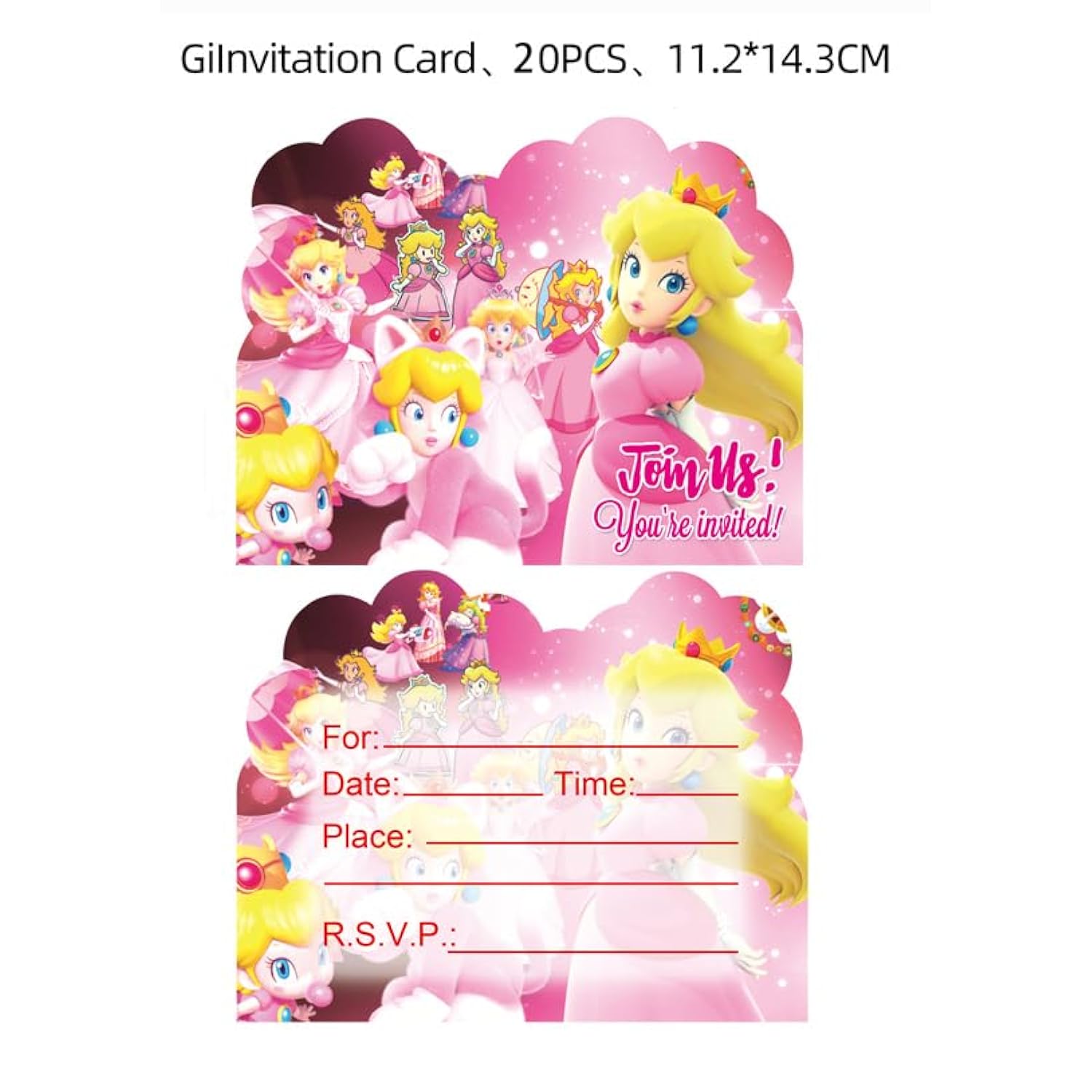 20Pcs Princess Peach Birthday Party Invitations,Princess Peach Invitations Birthday Party Supplies Decoration (Invitations3)