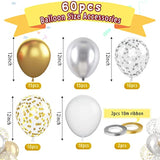 Gold And Silver Latex Balloons, 60 Pcs 12 Inch Metallic Gold Silver And White Confetti Balloons For Birthday Baby Shower Engagement Anniversary Wedding Bridal Shower Graduation Decoration