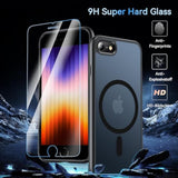 For Iphone Se Case, Magnetic Iphone Se 2022 (3Rd)/2020 (2Nd)/Iphone 8/7 Case For Compatible Magsafe With Tempered Glass, [Shockproof Military] Translucent Back Slim Bumper Cover Phone Case,Black