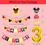 Cartoon Mouse 3Rd Birthday Party Decorations - 3 Years Old Boy Party Supplies Includes Birthday Banner Garland, Door Sign, Tablecloth, Cake Cupcake Toppers, Mouse Head Balloons, Latex Balloons