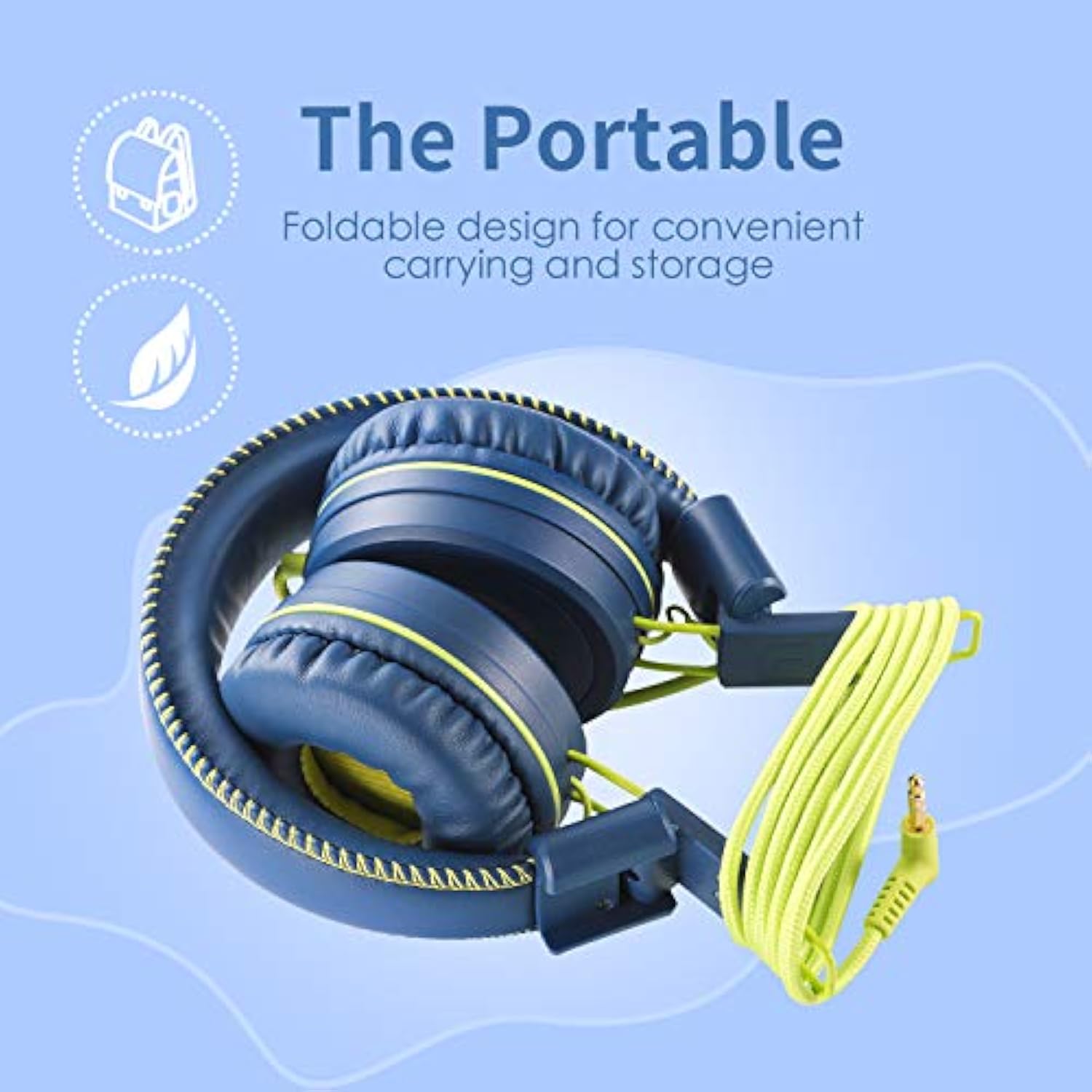 M1 Kids Headphones Wired Headphone For Kids,Foldable Adjustable Stereo Tangle-Free,3.5Mm Jack Wire Cord On-Ear Headphone For Children (Blue)