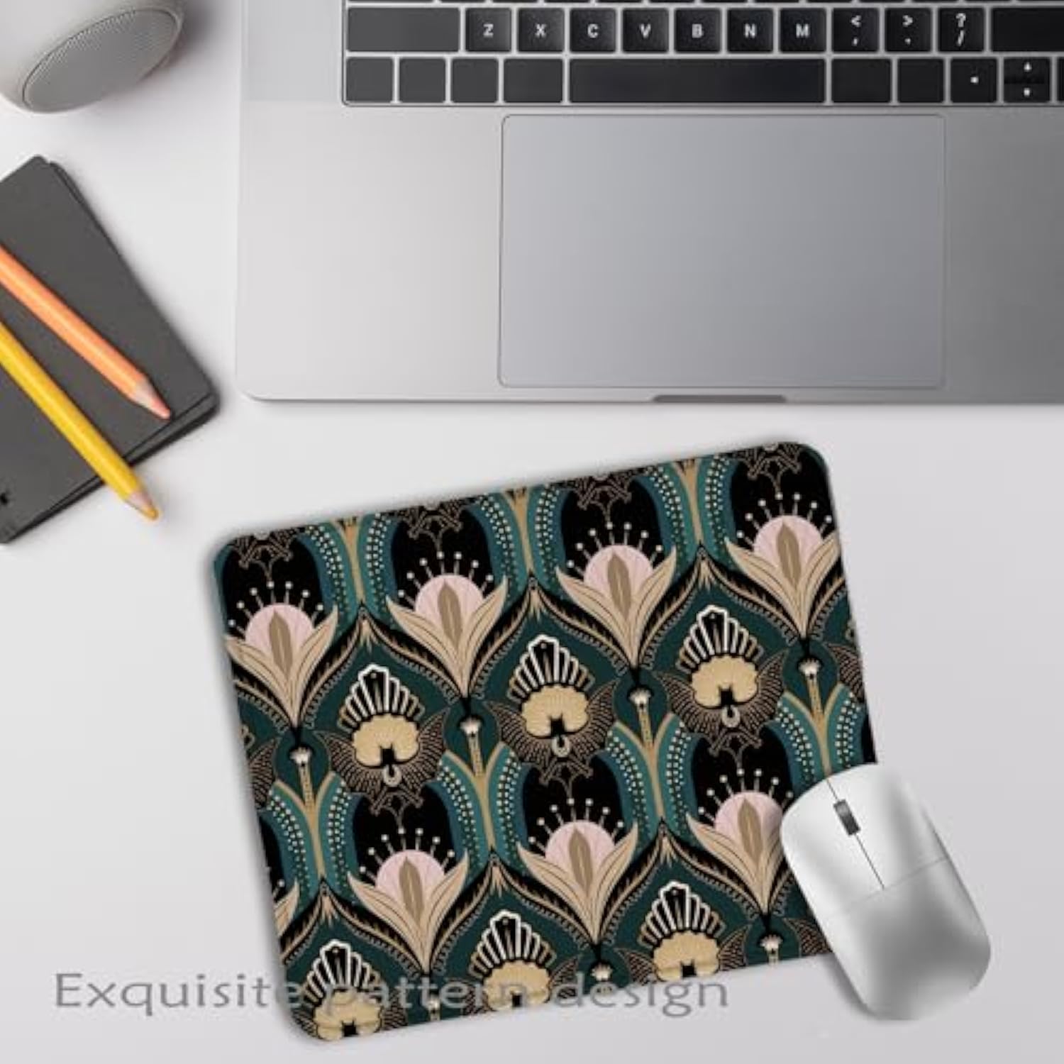 Art Deco Floral Mouse Pad 9.5X7.9 Inch, Dark Academia Gothic Office Supplies, 1920S Maximalist Gothic Bats And Flowers Mouse Pads For Wireless Mouse Computers Laptop Desk Accessories
