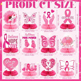 12 Pcs Breast Cancer Awareness Party Decorations Honeycomb Centerpieces Pink Ribbon Butterfly Daisy Heart Table Topper Believe Hope Love Table Decoration for Breast Party Favor Supplies