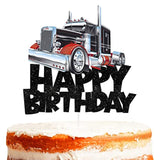 Truck car cake topper pick in black glitter for transportation-themed baby shower or birthday décor