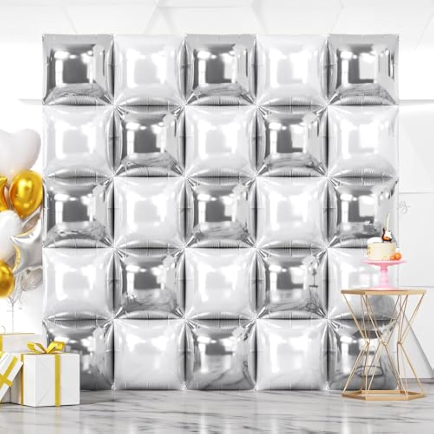 25Pcs Silver and White Foil Balloons Arch Kit Wall Backdrop Party Decorations