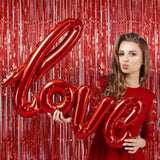 Red Foil Fringe Curtain Christmas Party Decorations, 3.2 X 8 Ft Metallic Tinsel Curtains Streamer Backdrop For Birthday, Anniversary, Valentine'S Day Party Decor - Pack Of 2