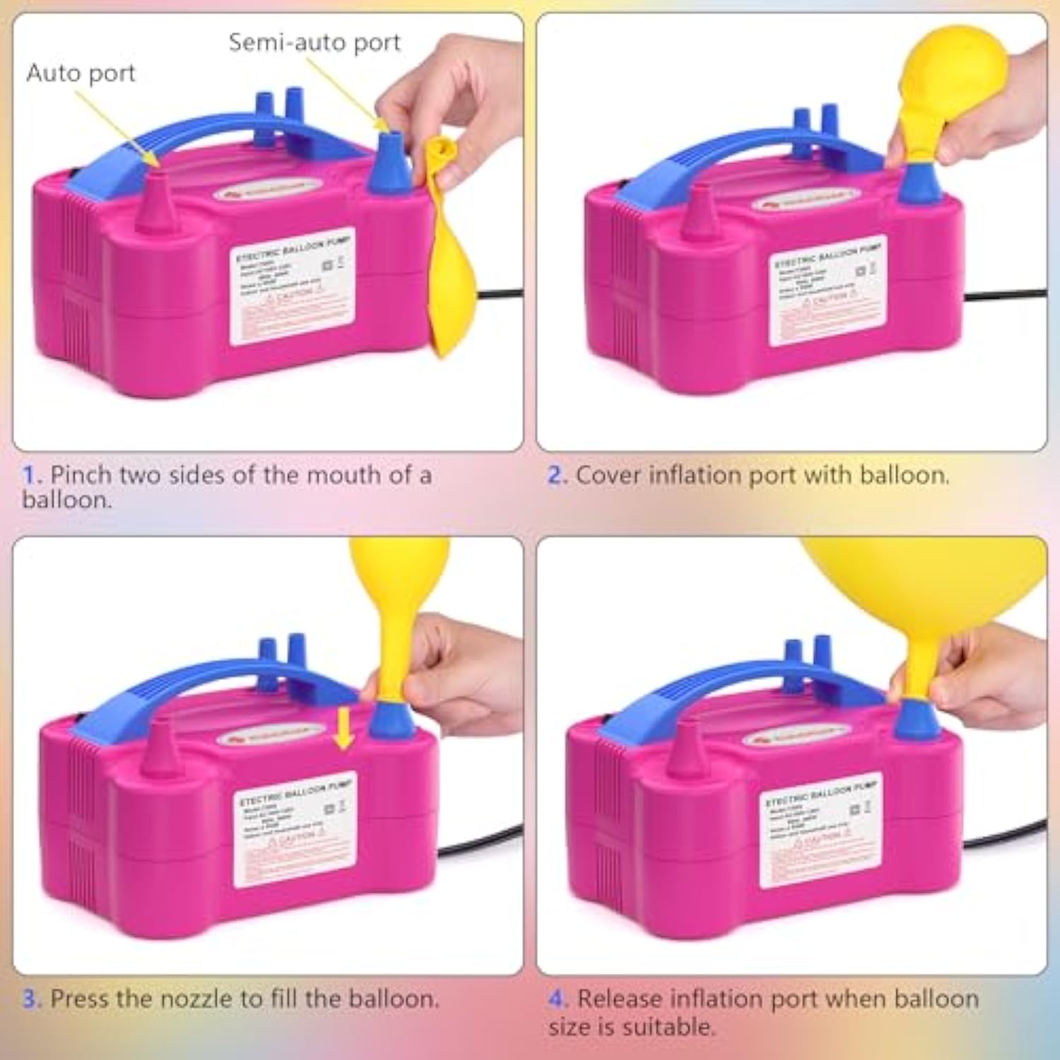 Idaodan Electric Balloon Pump, Portable Electric Balloon Blower Machine Balloon Air Pump Dual Nozzle Rose Red 110V 600W Balloon Inflator For Party Decorations