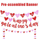 Happy Galentine'S Day Banner, Red Glittery Galentine’S Day Decorations With Heart Garland Banner, Ladies Girls Happy Valentine’S Day Party Decorations Photo Prop