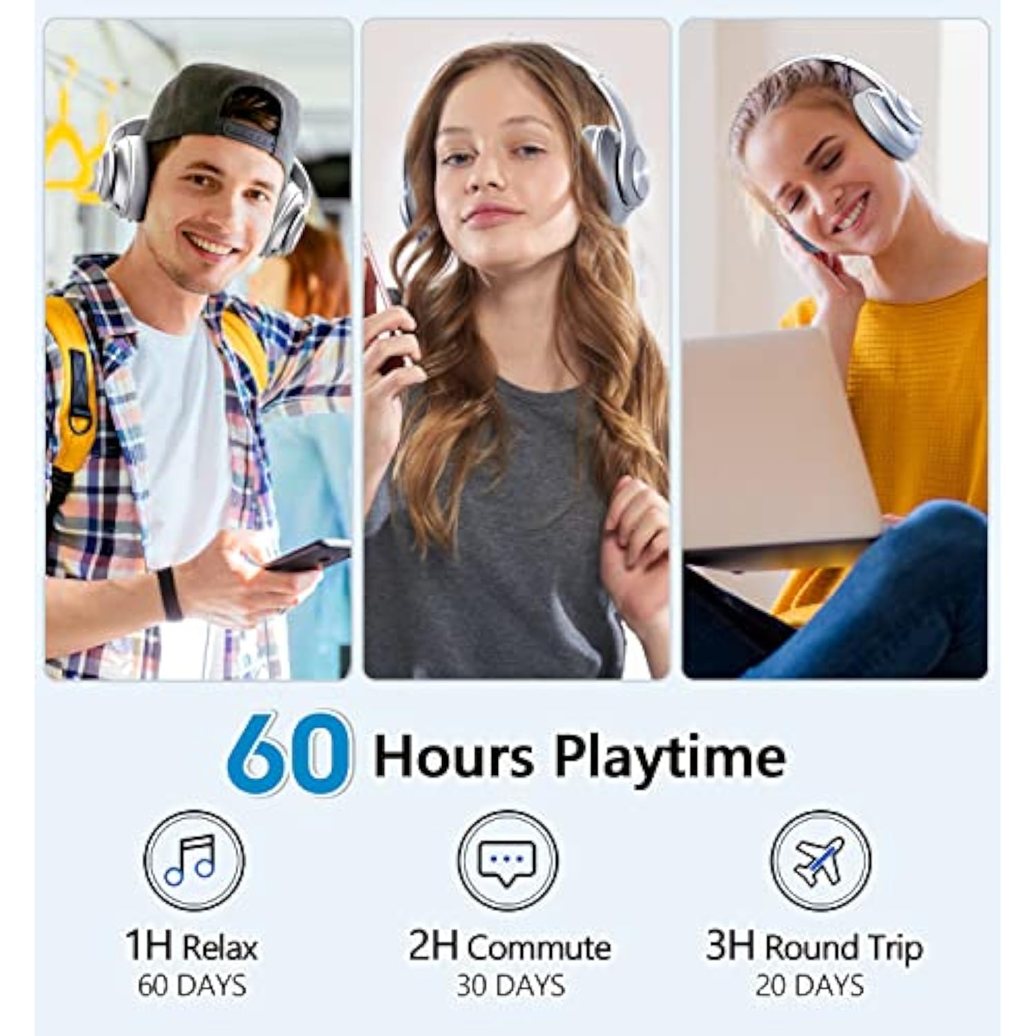Headphones Wireless Bluetooth,60 Hours Playtime Foldable Lightweight Bluetooth Headphones Wireless Over Ear Wired Hifi Stereo With 6 Eq Modes, Deep Bass Adjustable Headset With Mic, Fm, Tf For Adults
