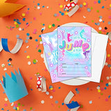 Bounce House Jumping Birthday Party Invitation Cards, Trampoline Park, Neon Double-Sided Invites For Kids, Teens Boys & Girls- Party Celebration Supplies, 20 Fill-In Invitations With Envelopes -B03