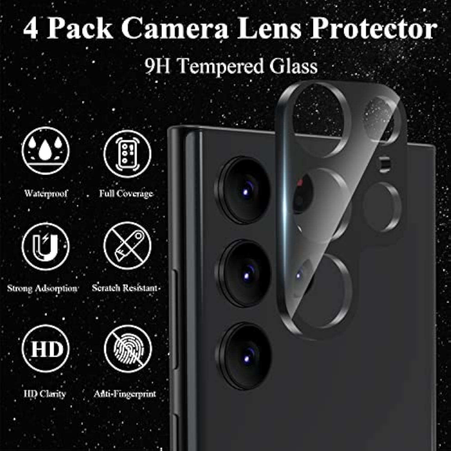 4-Pack Samsung Galaxy S22 Ultra Camera Lens Protector 9H Tempered Glass