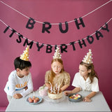Bruh It's My Birthday Banner, Black Glitter for Teen Boys 12-15 Party
