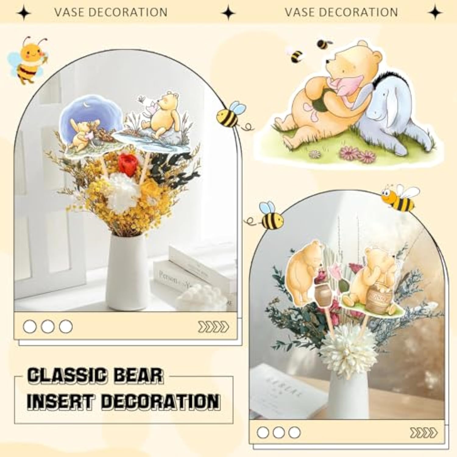 16Pcs Classic The Pooh Centerpieces Winnie Centerpieces Sticks Oh Baby Winnie Table Toppers Bear Party Decorations For Winnie Birthday Baby Shower Party Baby Shower Table Decorations