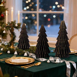 3PCS Paper Christmas Tree, Christmas Honeycomb Centerpiece, Honeycomb Paper Tree, 8 & 10 & 12 Inch with Black Gold Glitter Edge, Christmas Table Decor for Xmas Home