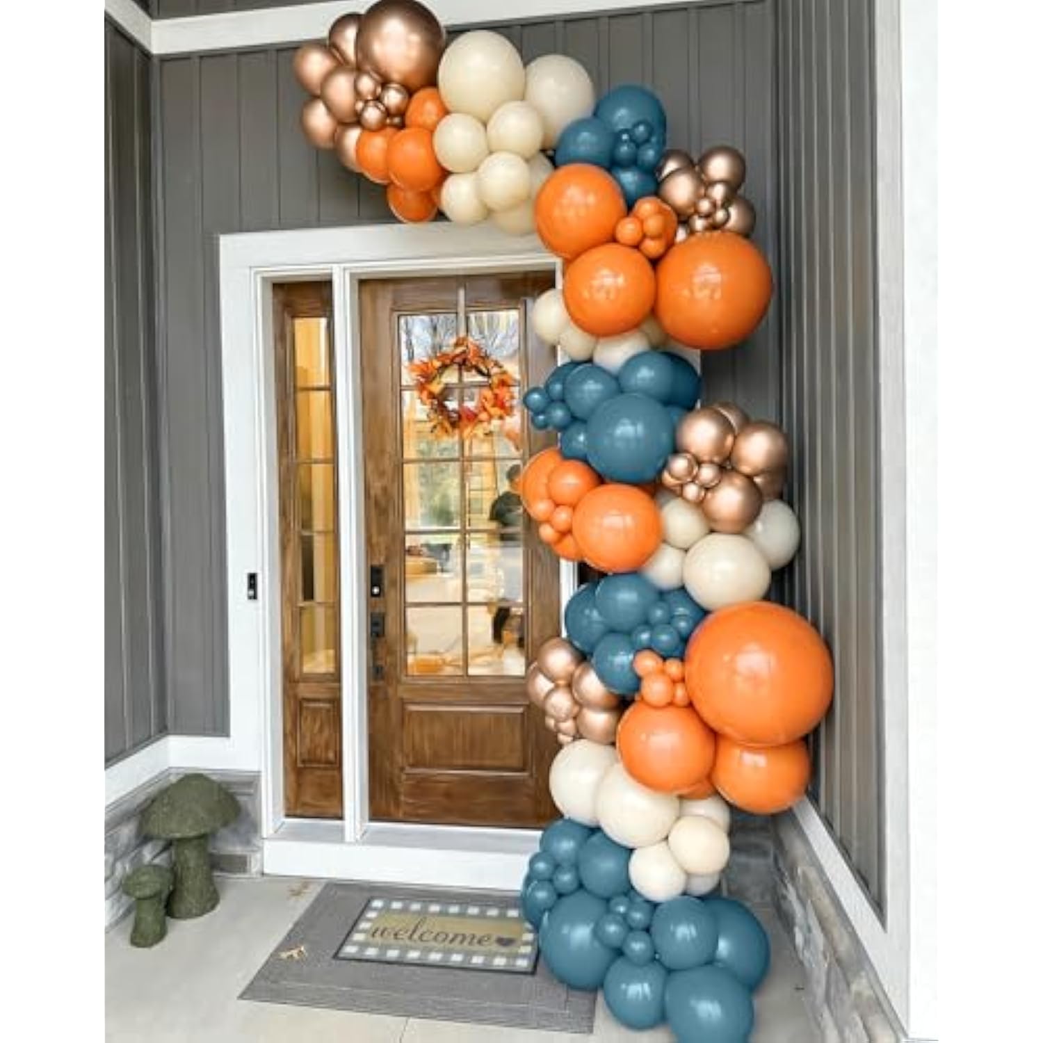Fall Thanksgiving Balloon Arch Kit: Orange, Blue & Gold Boho Decor