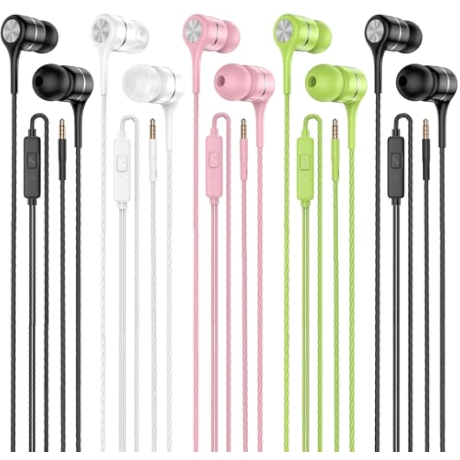 Earbuds Earphones With Microphone, 5 Pack Wired Heavy Bass Headphones, Earphone With Noise Isolating, Fits 3.5Mm Interface For Ipad, Desktop