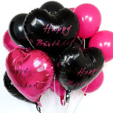 29pcs Black & Hot Pink Happy Birthday Balloons with Foil Hearts for Milestone Parties