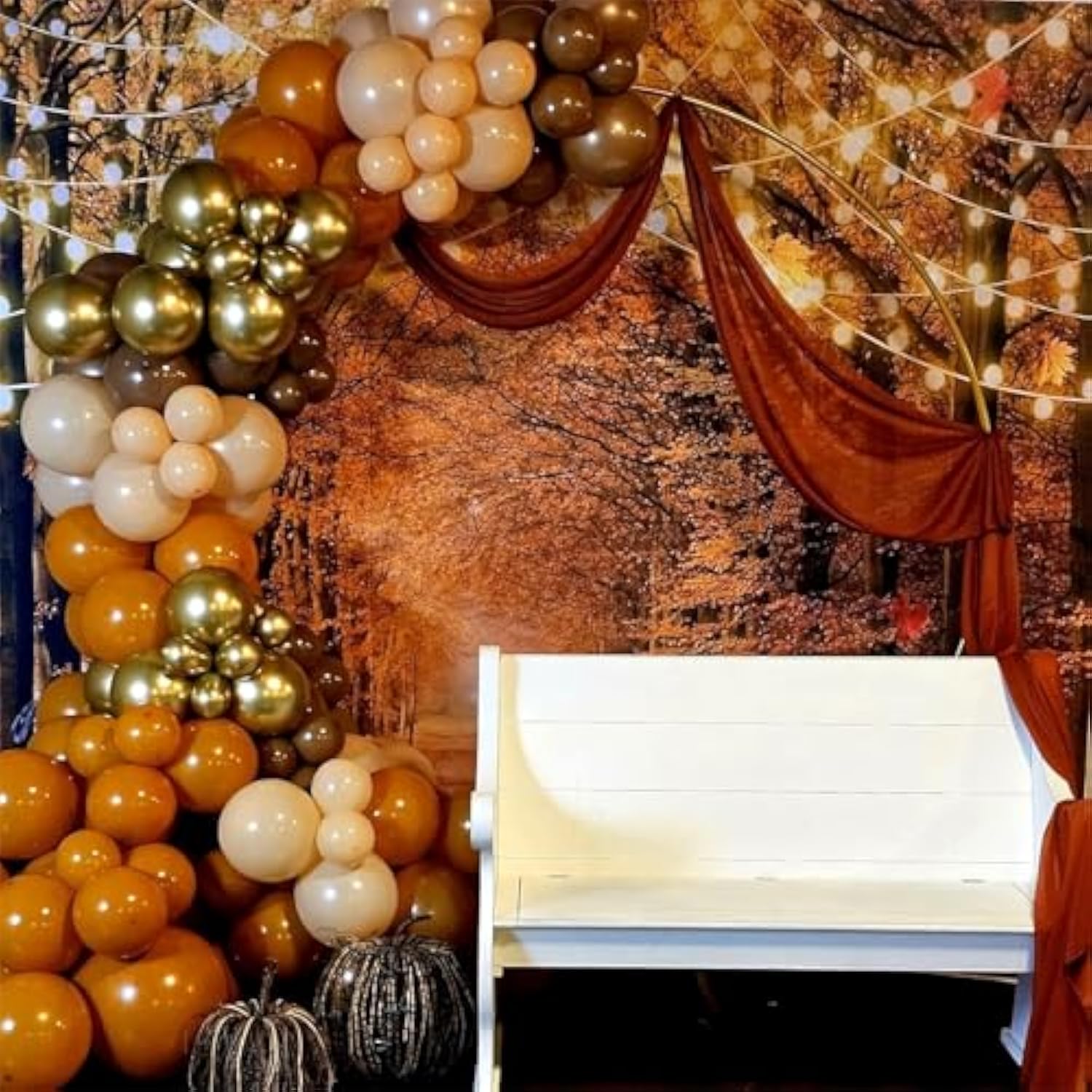 Burnt Orange Balloon Set: Fall Party Decor - Gold, Brown & Ivory, 60pcs