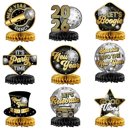 Disco New Years Centerpieces for Tables, Pack of 9