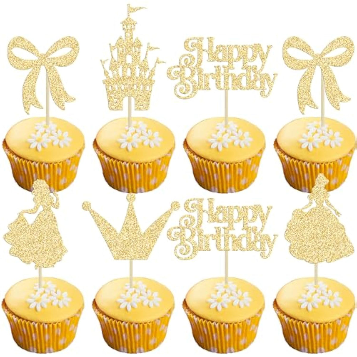 24pcs Frozen Princess Cupcake Toppers Glitter Castle Bow Cake Decorations