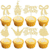 24pcs Frozen Princess Cupcake Toppers Glitter Castle Bow Cake Decorations