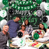 Green And Black Birthday Decorations For Men Women, Black And Green Party Decorations For Boys Girls Happy Birthday Banner Backdrop With Confetti Star Balloons Arch Tablecloth Bday Party Supplies