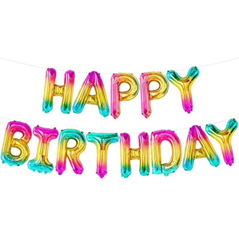 , Rainbow Happy Birthday Balloon Letters - 16 Inch | Birthday Decorations For Women, Men, Boys And Girls | Hbd Foil Balloon Banner Backdrop For Neon Party Decorations, Happy Birthday Sign