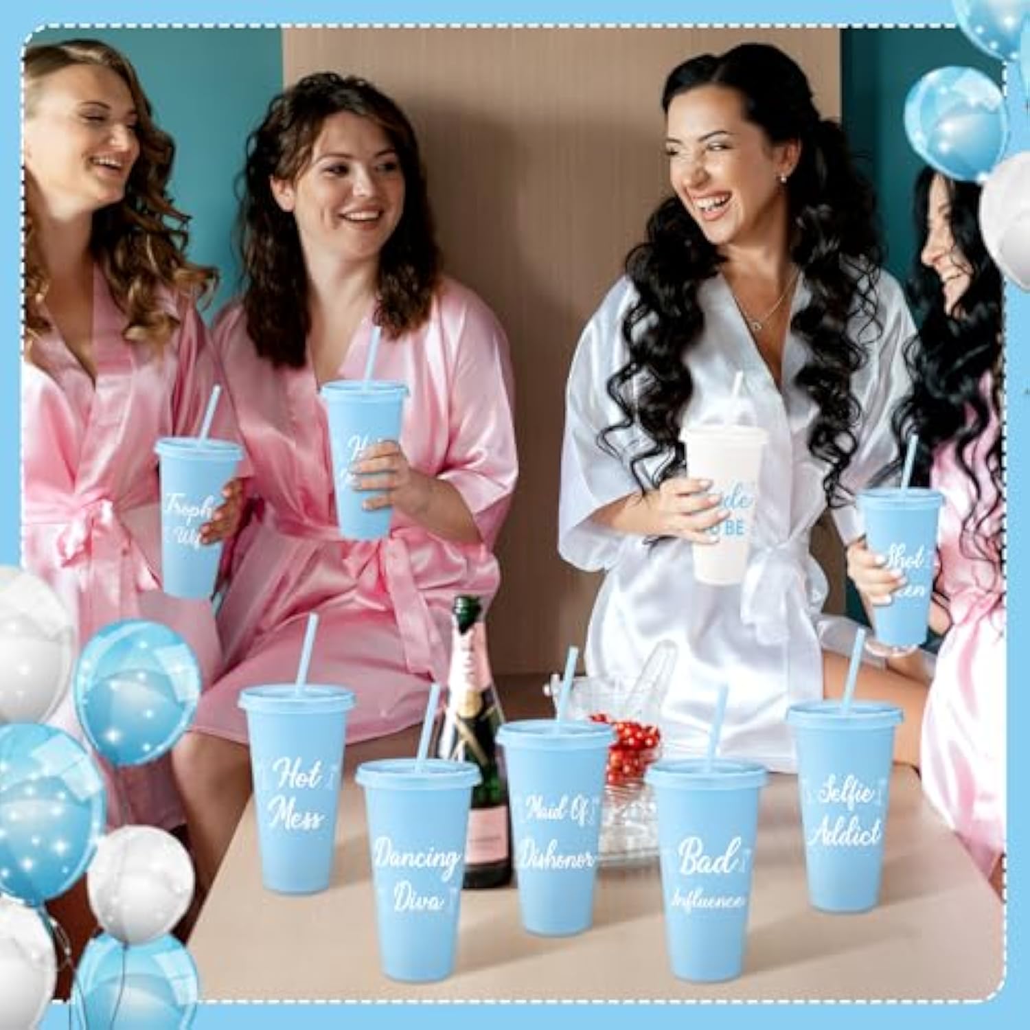 12 Pcs Bachelorette Cups For Party 24 Oz Bridesmaid Cups With Lids And Straws Funny Bachelorette Party Supplies Bride To Be Tumbler Wedding Bachelorette Bag Fillers (Blue)