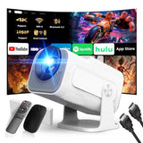 Mini Projector With Wifi And Bluetooth Support 4K 1080P Fhd 2026 Movie Projector Built-In Apps Smart Projector 180° Rotatable Auto Keystone Compatibile With Hdmi/Tv Stick/Memory Stick/Laptop, White