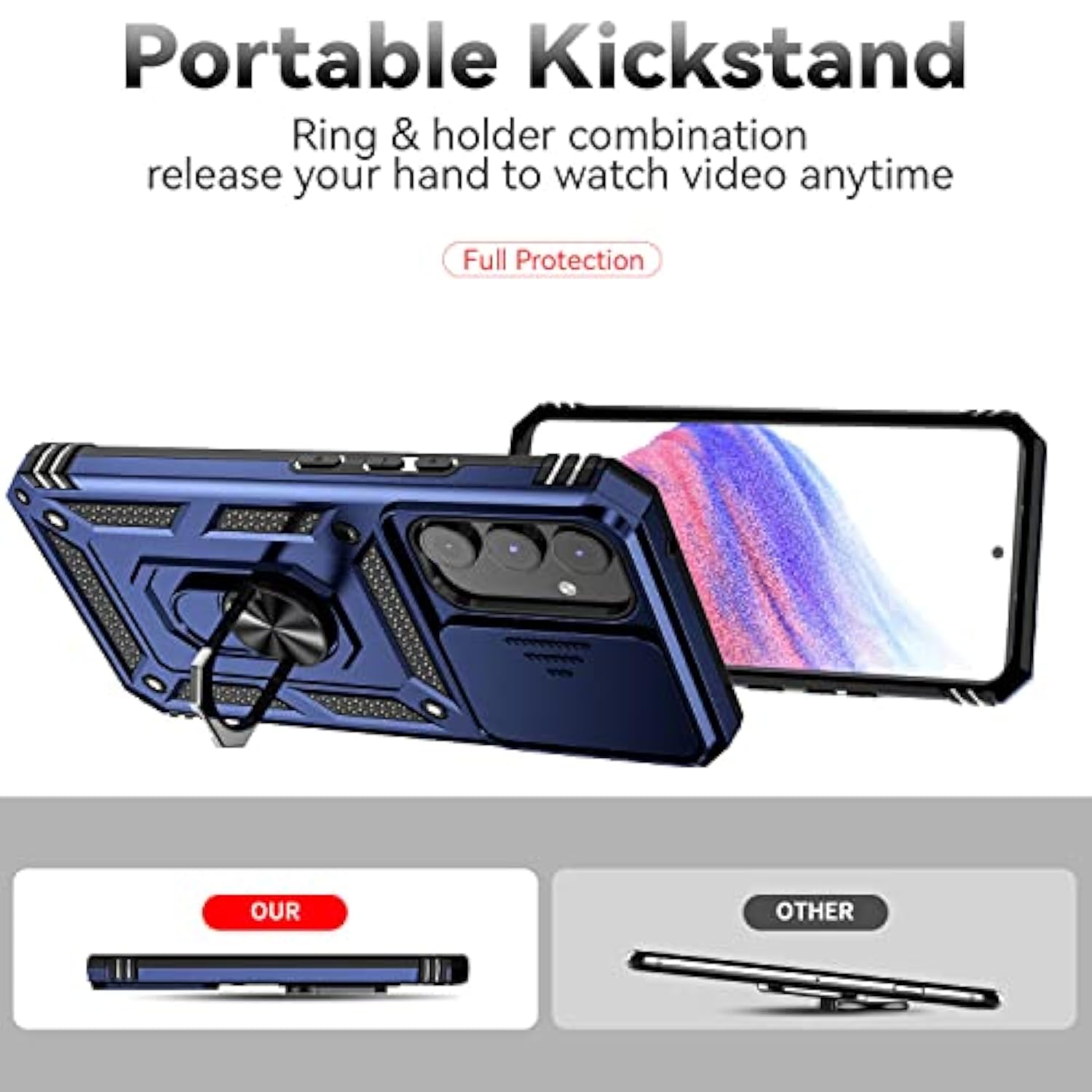 For Galaxy A54 5G Case, With Screen Protectors And Camera Cover,[Military Grade] 16Ft.Drop Tested Cover With Magnetic Kickstand Protective Case For Samsung A54 5G, Blue