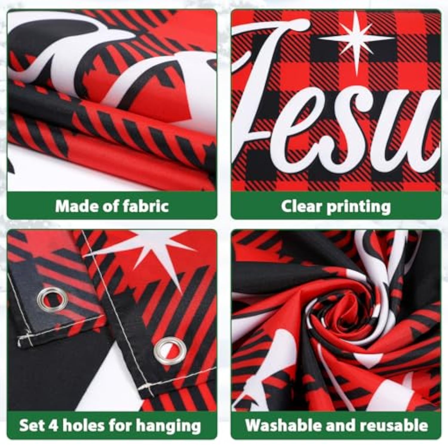 Merry Christmas Door Cover Buffalo Check Plaid Door Decoration Xmas Jesus Is The Reason For The Season Backdrop Nativity Banner Religious Sign For Winter Holiday Outdoor Wall Home Party Supplies