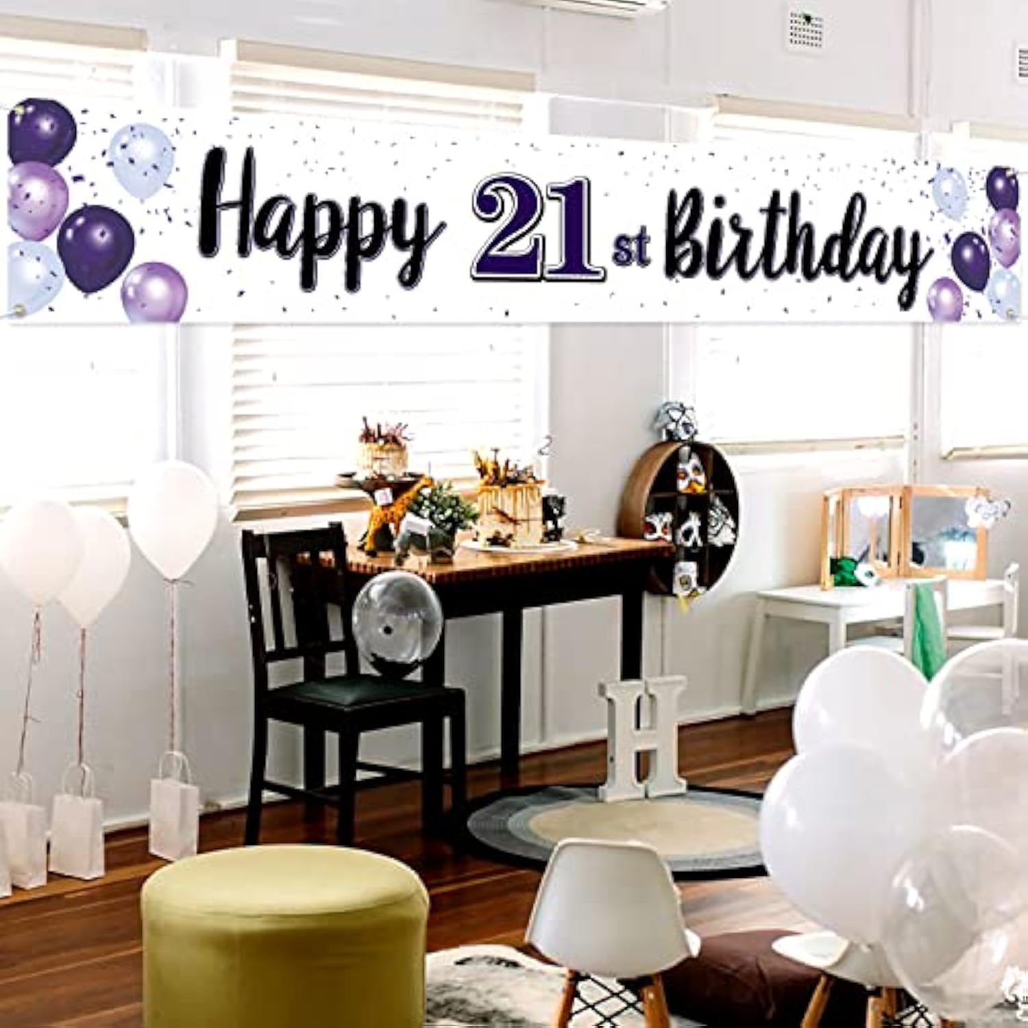 Happy 21St Birthday Decorations,21St Purple Balloon Large Birthday Hanging Banner Sign,21 Years Old Bday Party Supplies.