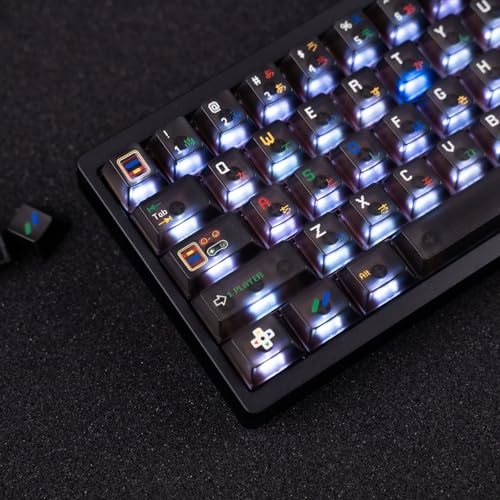 Clear Matte Keycaps Set, Black Matte Transparent Pc 122 Keys Cherry Profile, Backlit Compatible, Retro Keycaps For 60-80% Cherry Mx Switch Mechanical Keyboards