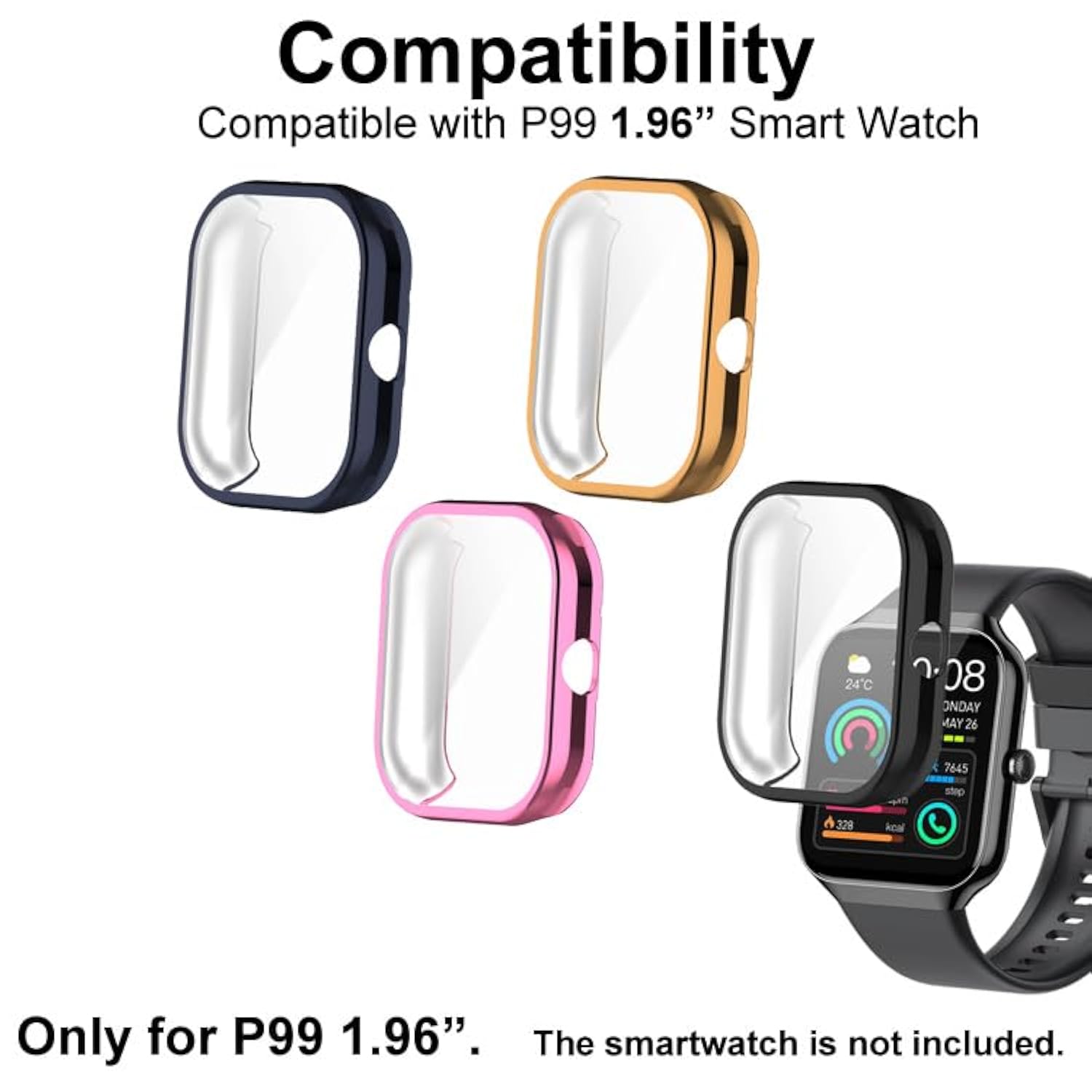 Watch Cases Compatible With Motast Jugeman P99 1.96” Smart Watch, Tpu Case With Screen Protector, Protecting Watch Body & Screen